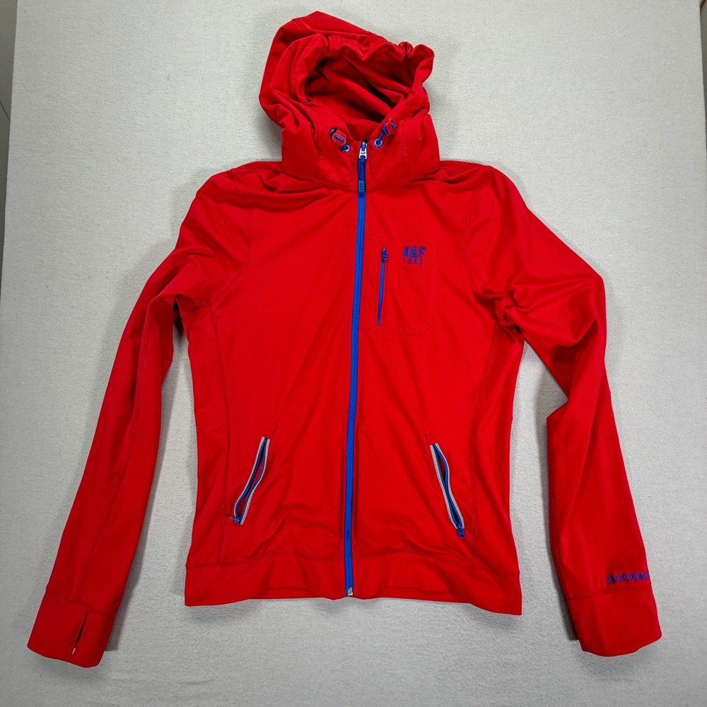 Abercrombie Y2K Full Zip Hoodie Mens XL Red Muscle Fit Performance Thumbhole